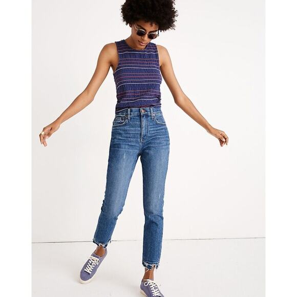 Madewell High Rise Slim Boyjean Cropped Distressed Melbourne Wash Size 28 - Picture 1 of 11